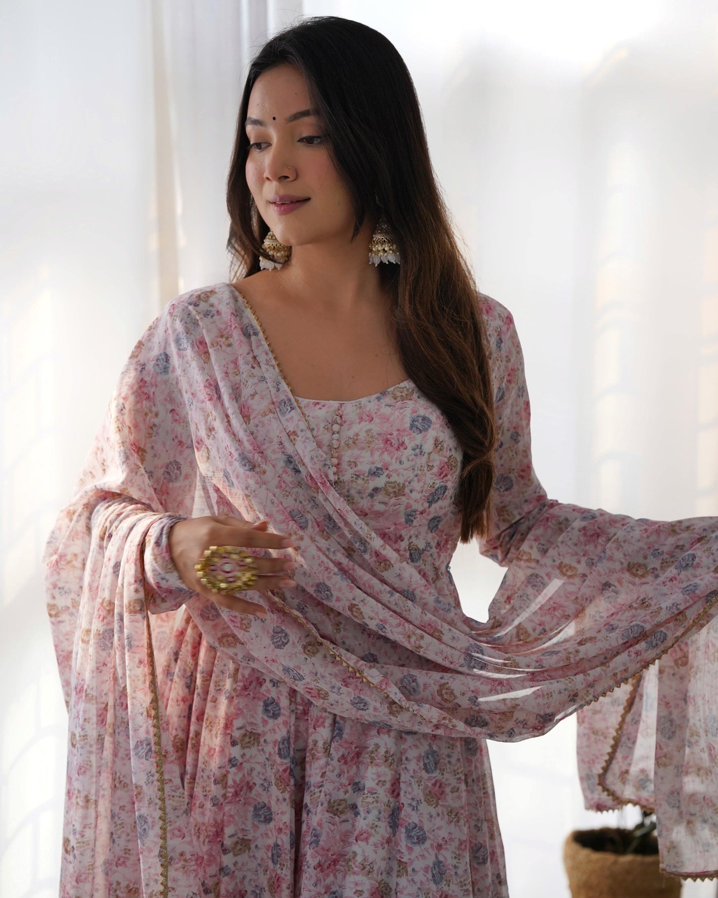 Exquisite Chiffon Floral Digital Printed Fully Stitched Anarkali Pant Suit - Ethnicwish