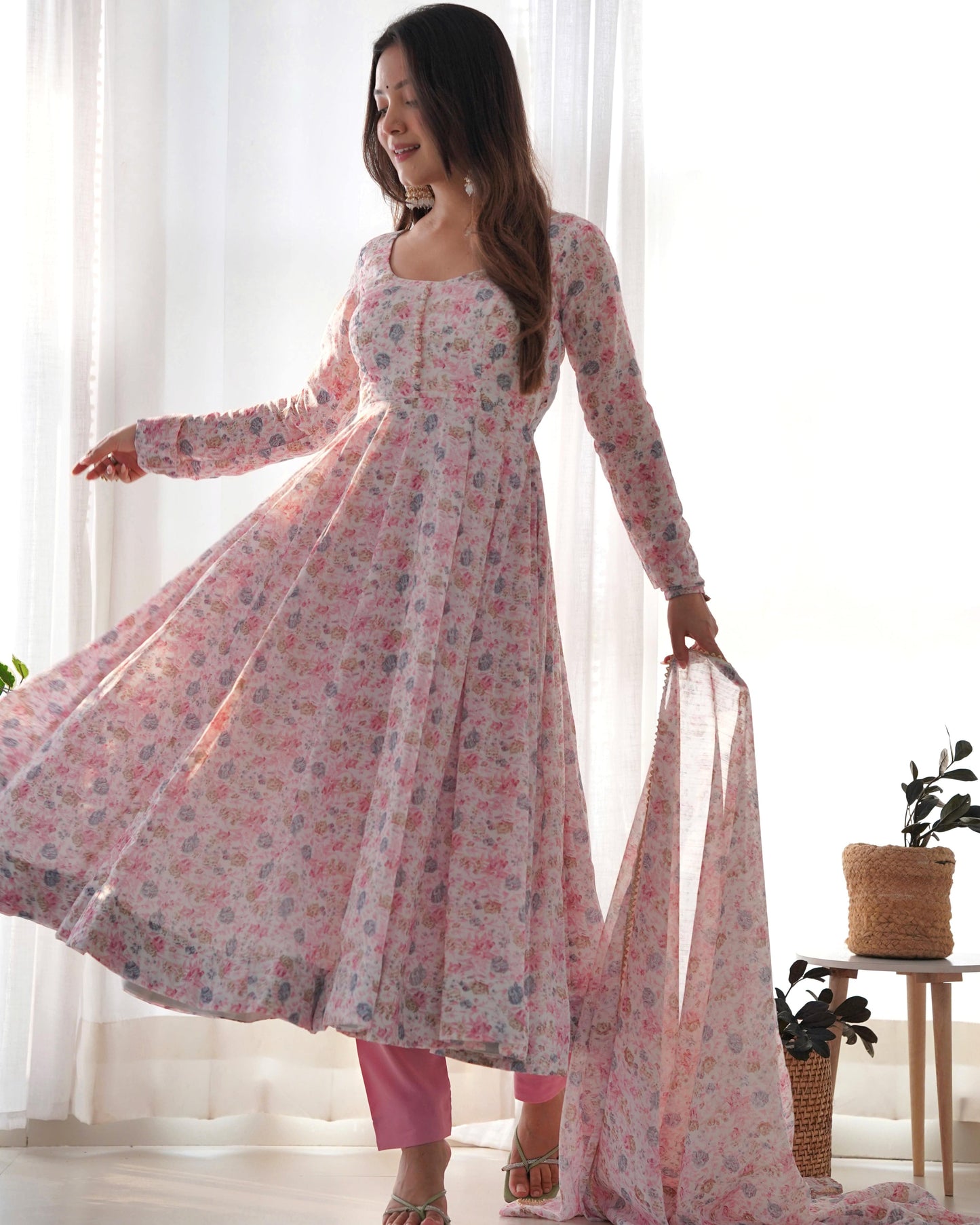 Exquisite Chiffon Floral Digital Printed Fully Stitched Anarkali Pant Suit - Ethnicwish