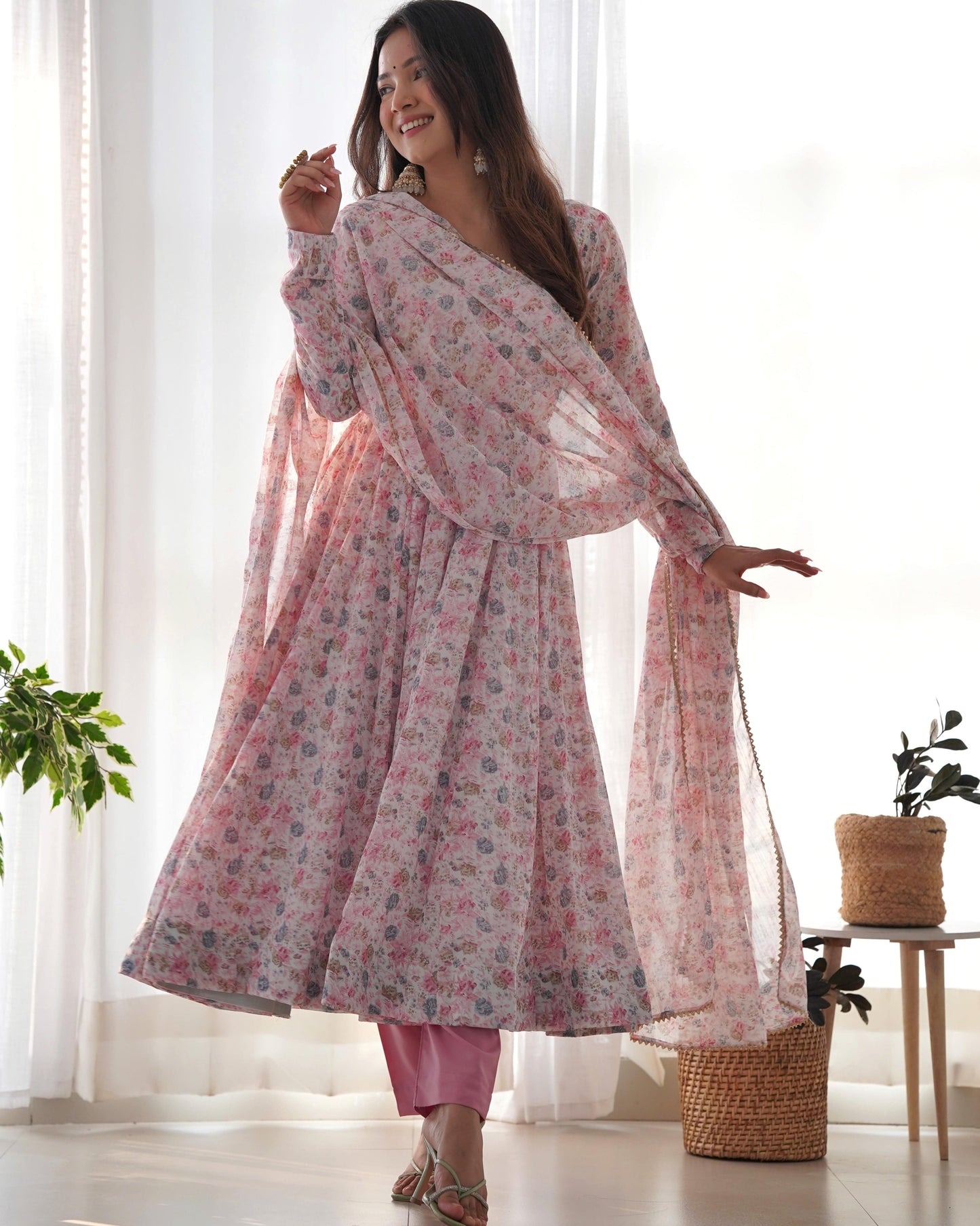 Exquisite Chiffon Floral Digital Printed Fully Stitched Anarkali Pant Suit - Ethnicwish