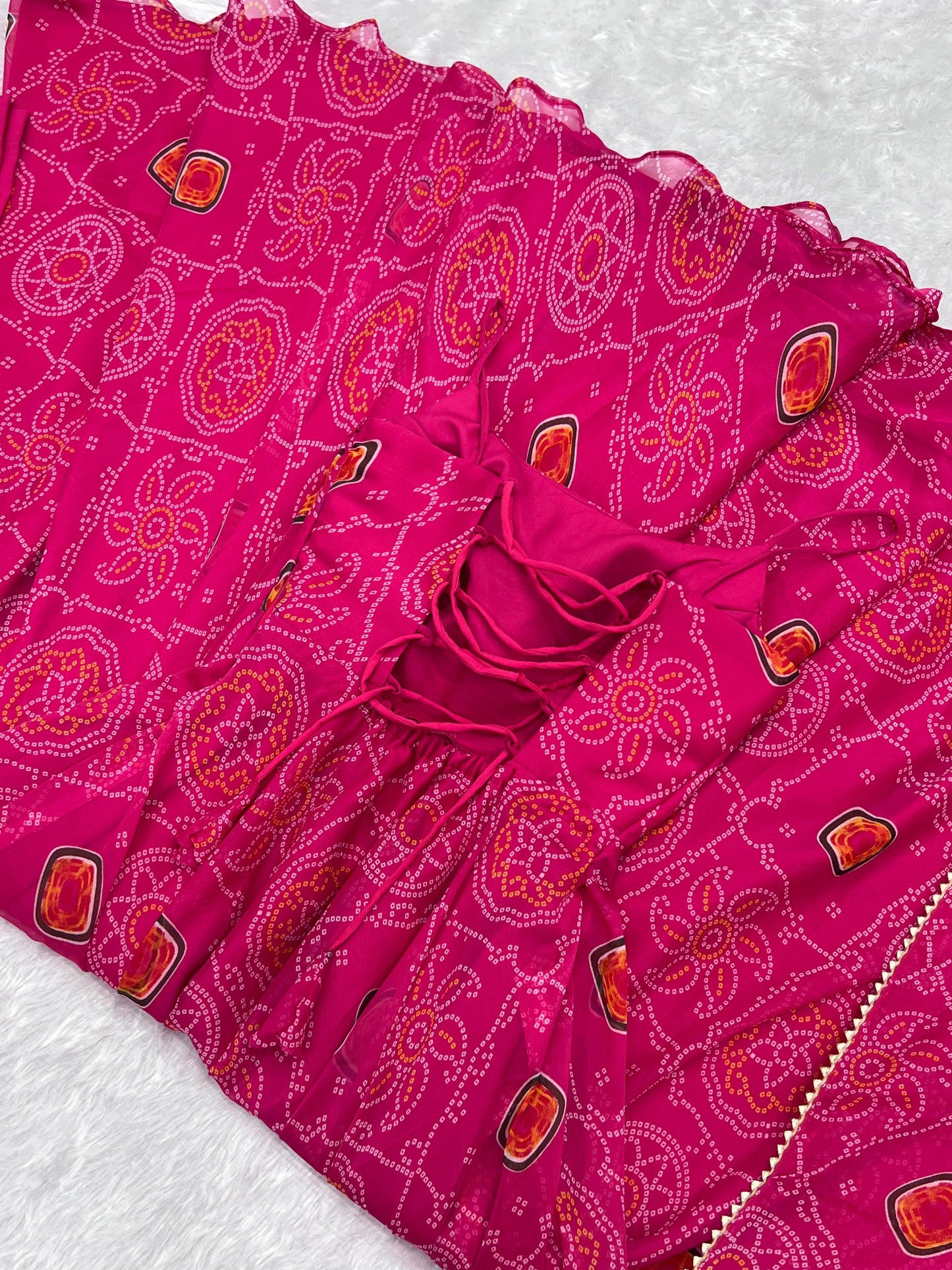 Spectacular Pink Chiffon Bandhej Printed Stitched Anarkali Pant Suit - Ethnicwish