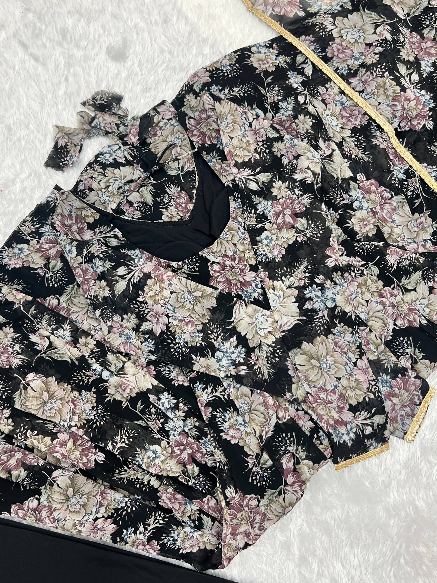 Captivating Black Floral Printed Fully Stitched Designer Anarkali Pant Suit - Ethnicwish