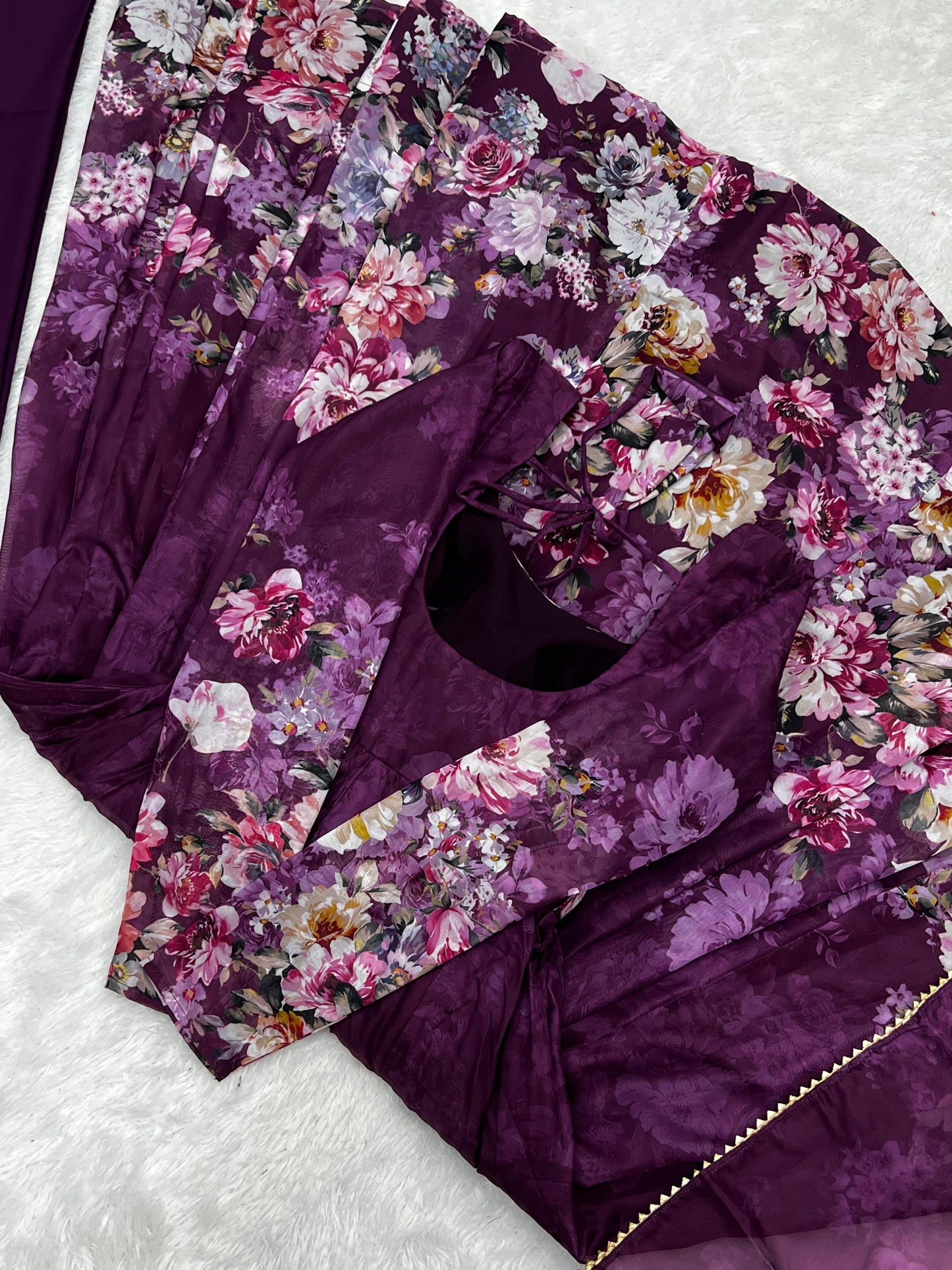 Lovely Organza Silk Floral Digital Printed Anarkali Pant Suit - Ethnicwish