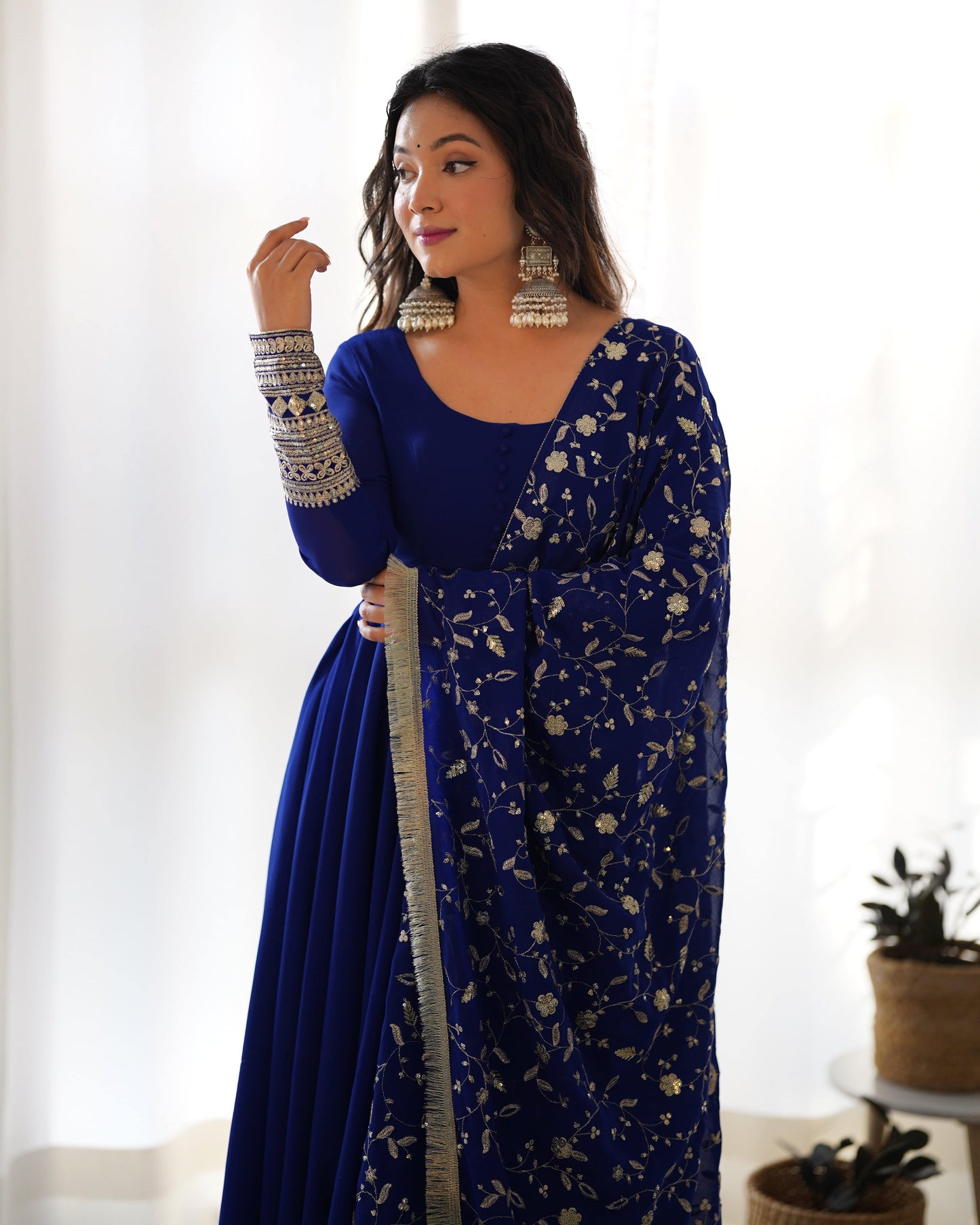 Radiant Faux Georgette Fully Flared Designer Anarkali Pant Suit - Ethnicwish