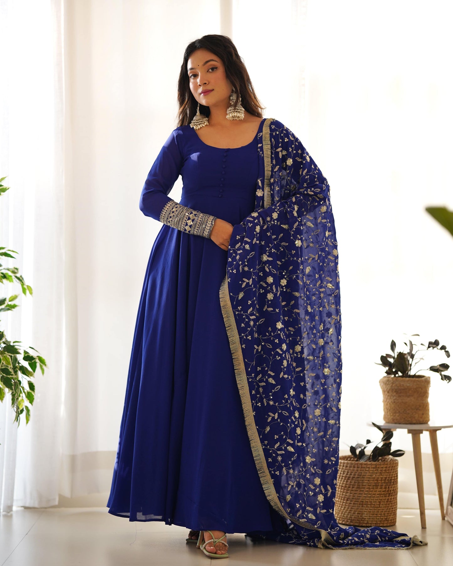 Radiant Faux Georgette Fully Flared Designer Anarkali Pant Suit - Ethnicwish
