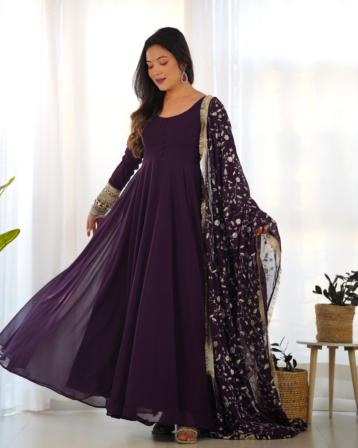 Radiant Faux Georgette Fully Flared Designer Anarkali Pant Suit - Ethnicwish