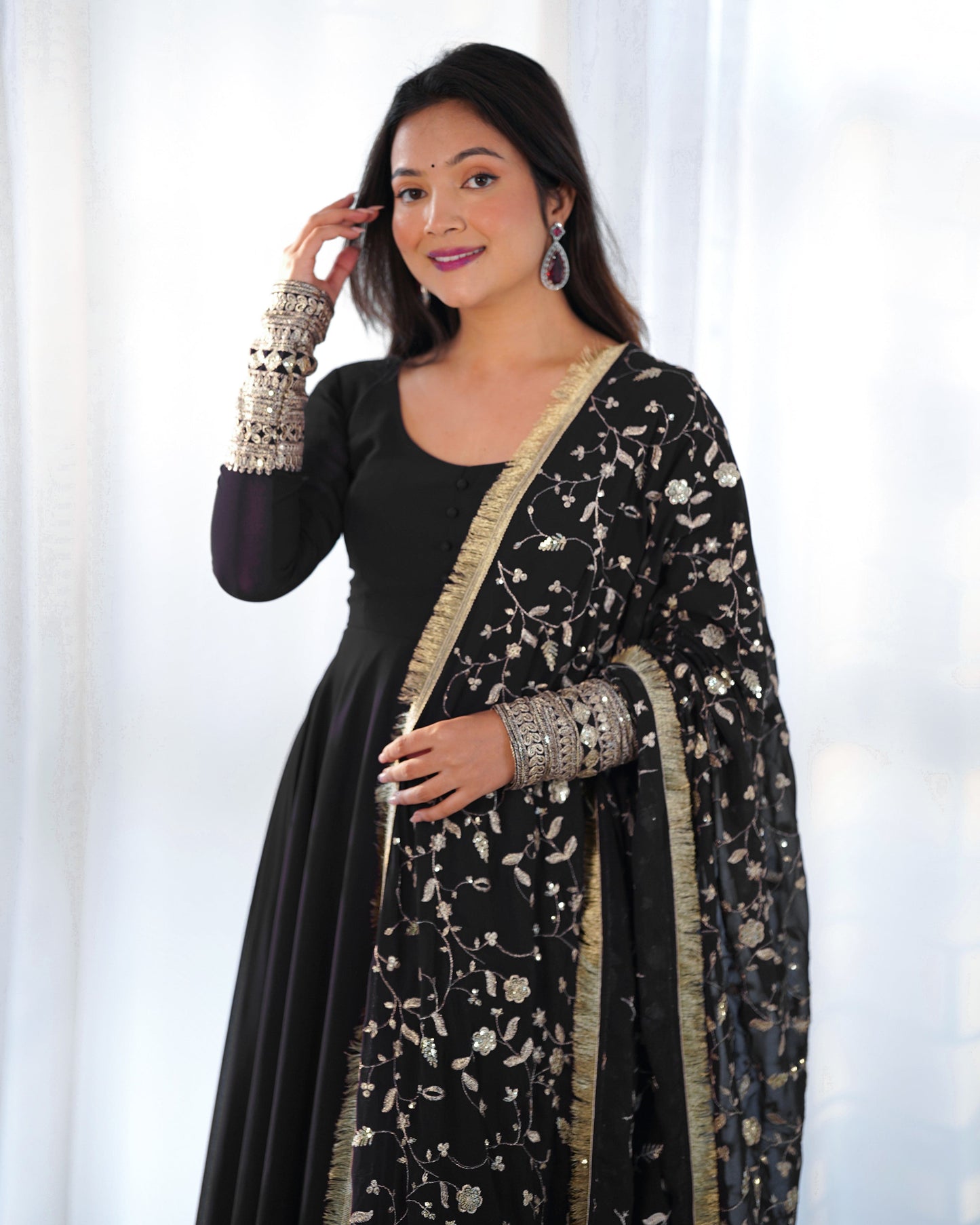 Radiant Faux Georgette Fully Flared Designer Anarkali Pant Suit - Ethnicwish