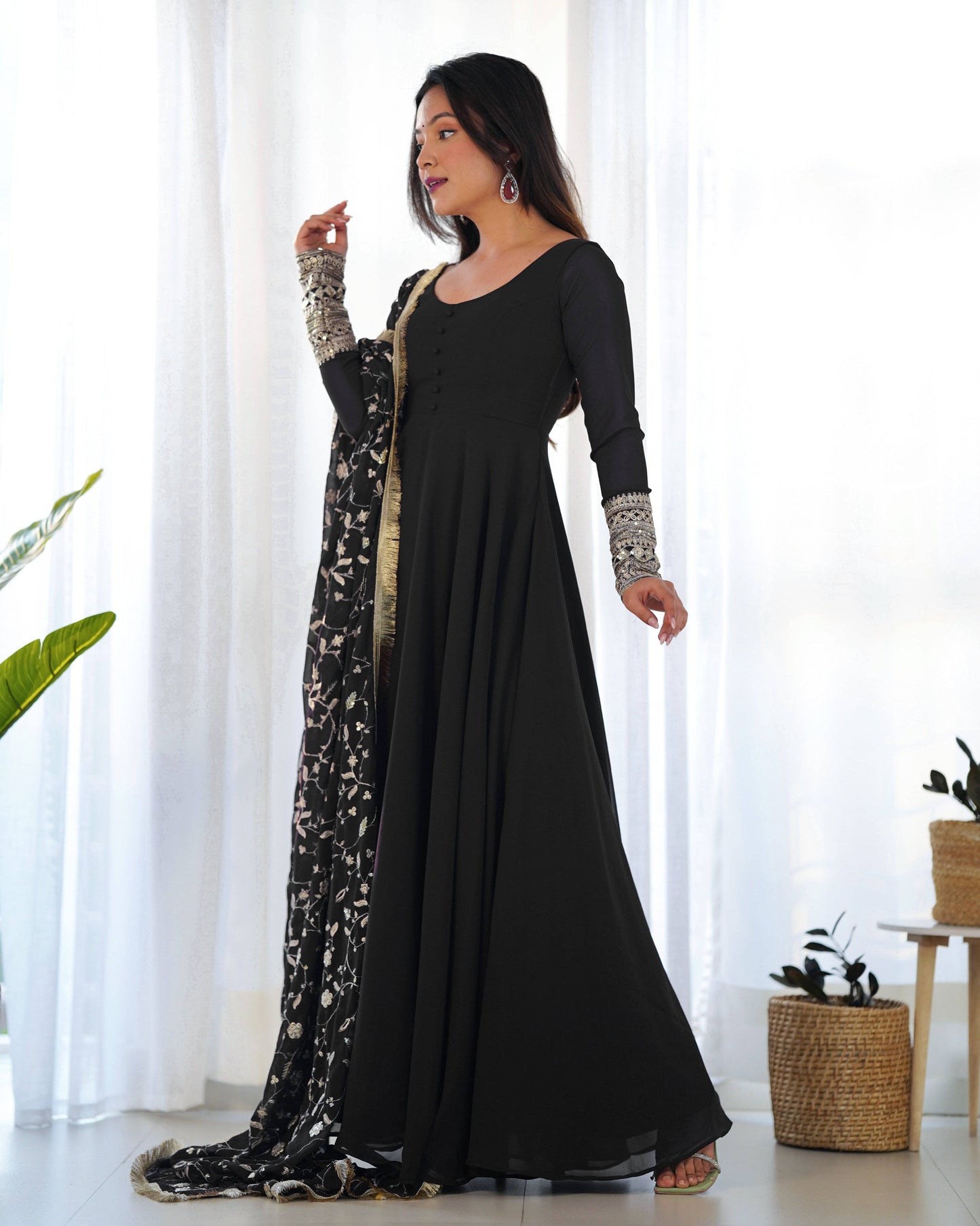Radiant Faux Georgette Fully Flared Designer Anarkali Pant Suit - Ethnicwish