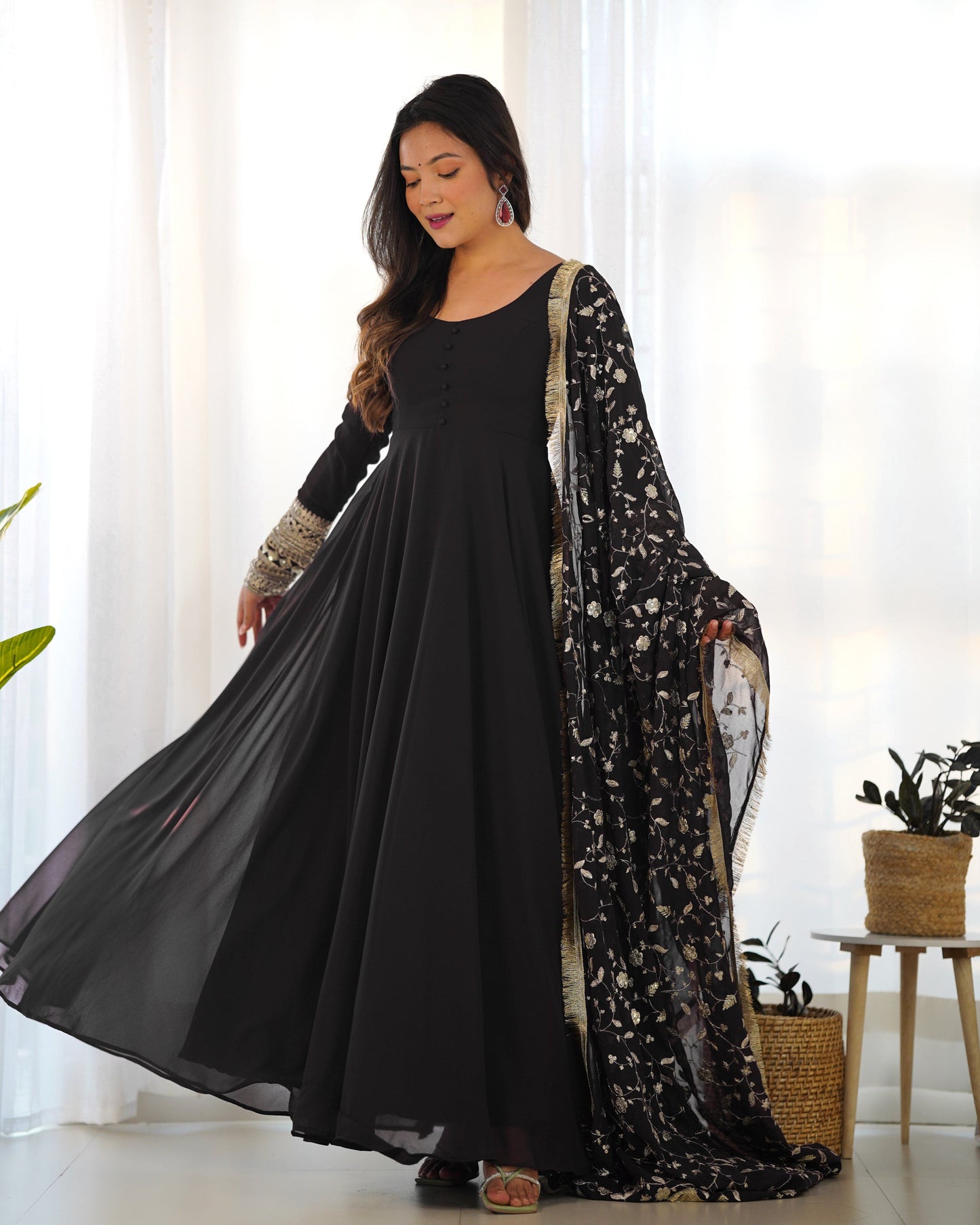 Radiant Faux Georgette Fully Flared Designer Anarkali Pant Suit - Ethnicwish