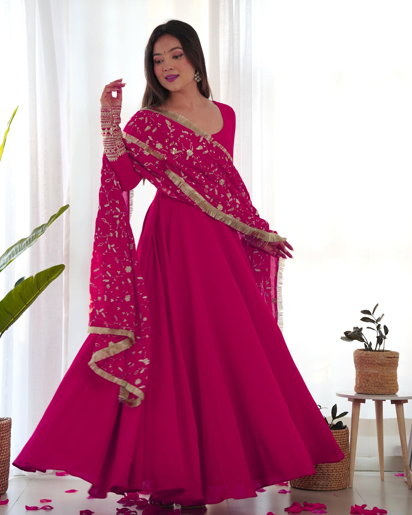 Radiant Faux Georgette Fully Flared Designer Anarkali Pant Suit - Ethnicwish