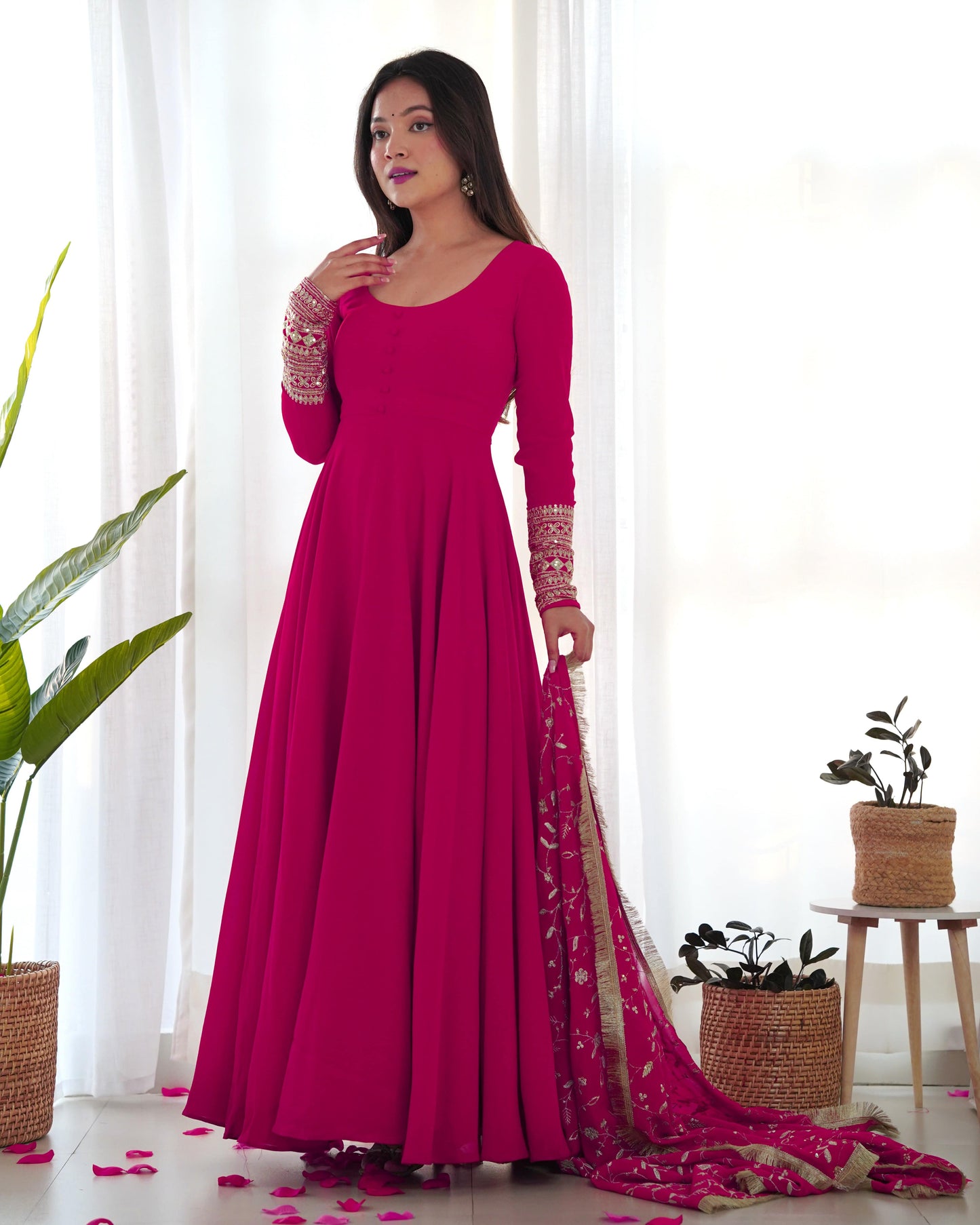 Radiant Faux Georgette Fully Flared Designer Anarkali Pant Suit - Ethnicwish