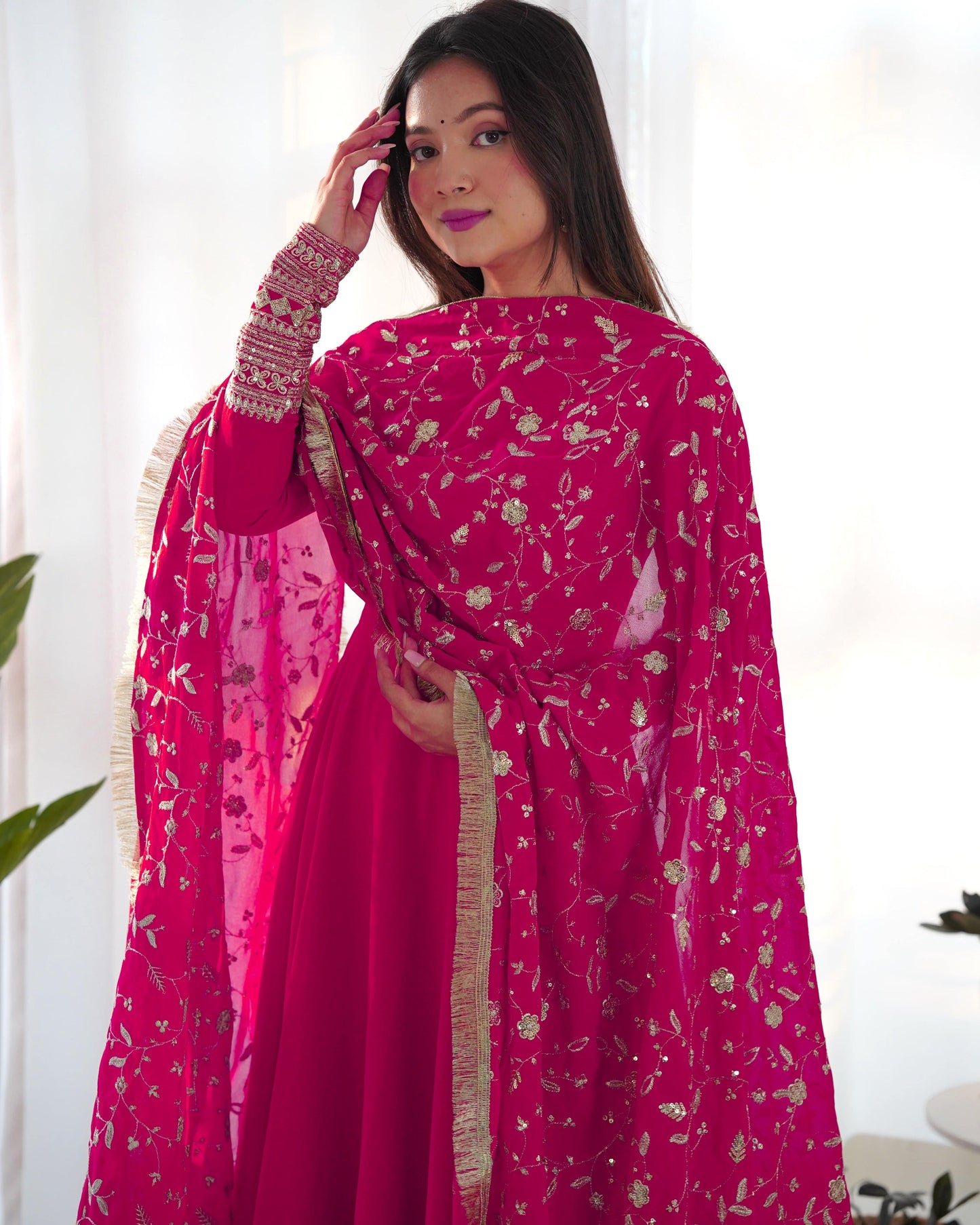 Radiant Faux Georgette Fully Flared Designer Anarkali Pant Suit - Ethnicwish