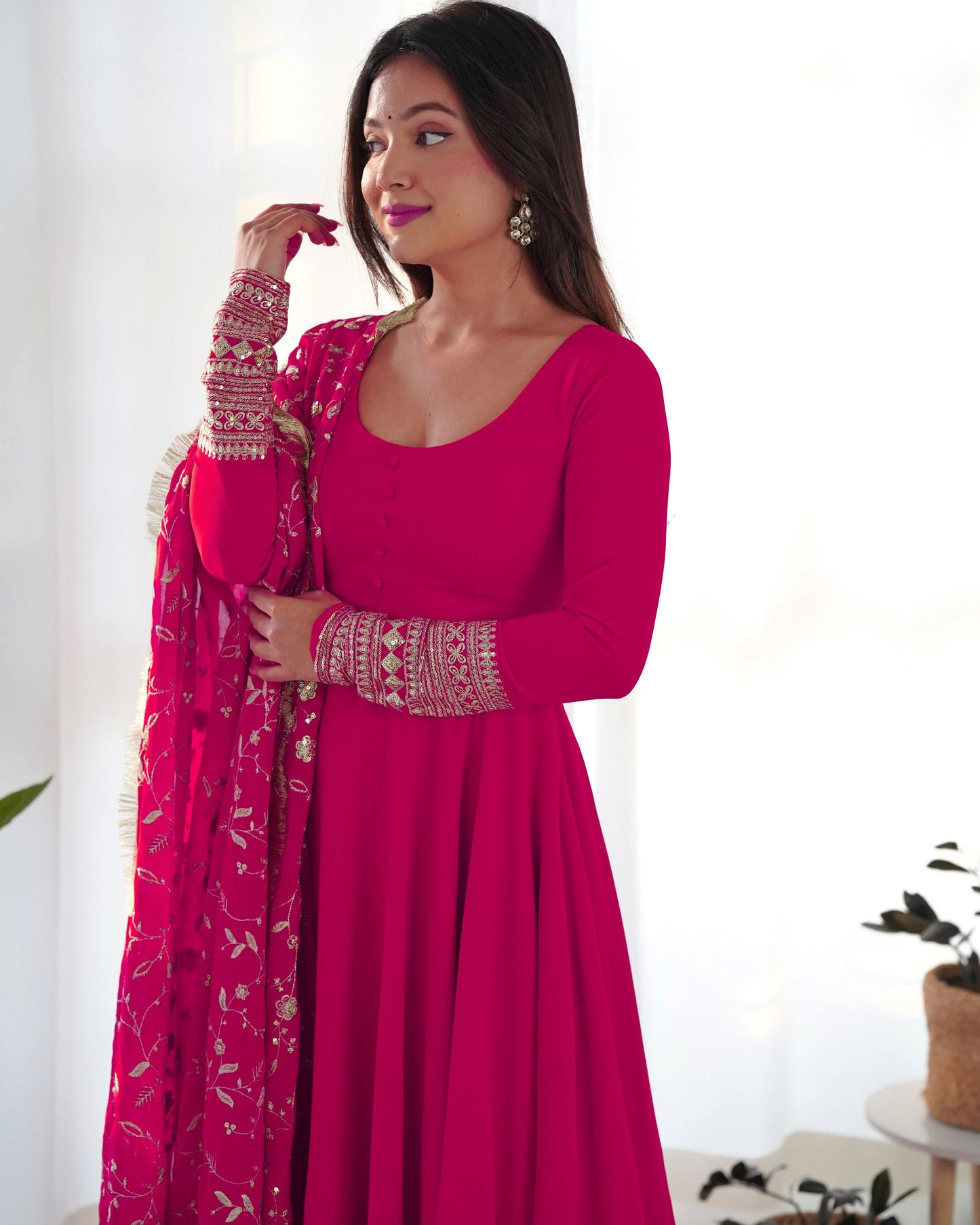 Radiant Faux Georgette Fully Flared Designer Anarkali Pant Suit - Ethnicwish