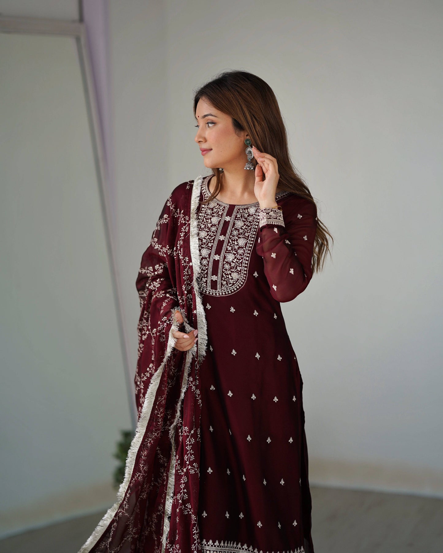 Appealing Rangoli Silk Sequins Embroidered Straight Top Pant Suit - Ethnicwish