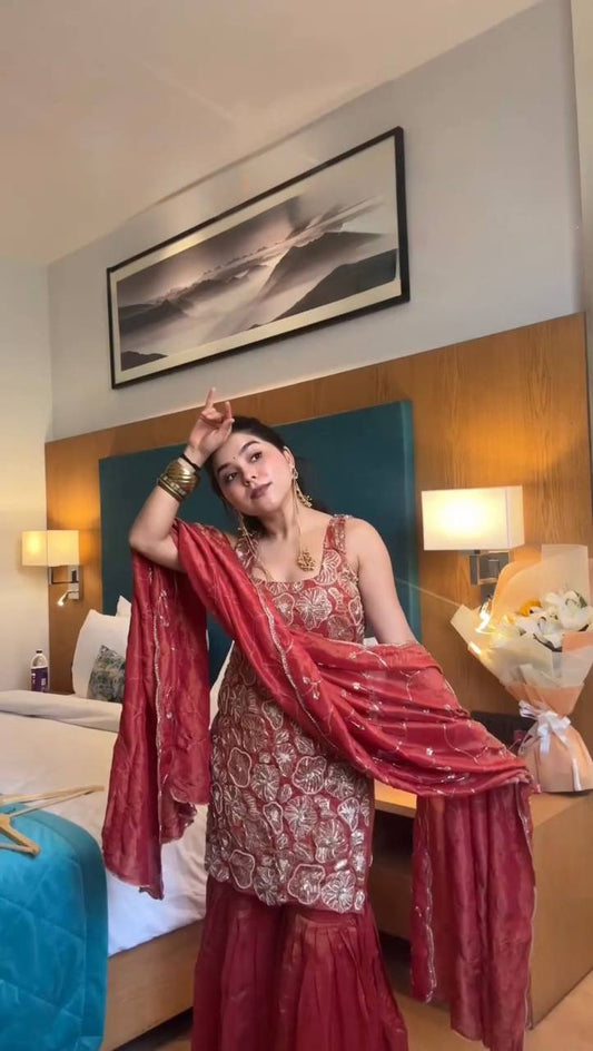 Elegant Shimmer Silk Sharara Suit Set for Women