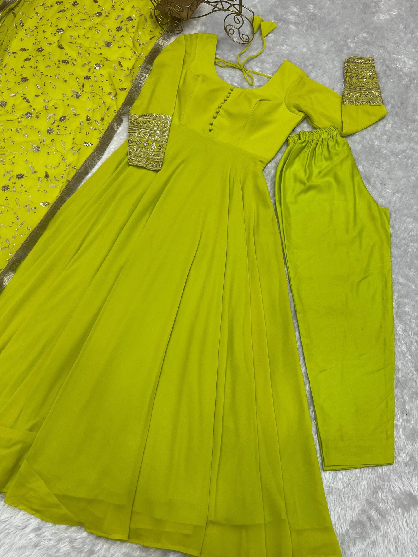 Radiant Faux Georgette Fully Flared Designer Anarkali Pant Suit - Ethnicwish