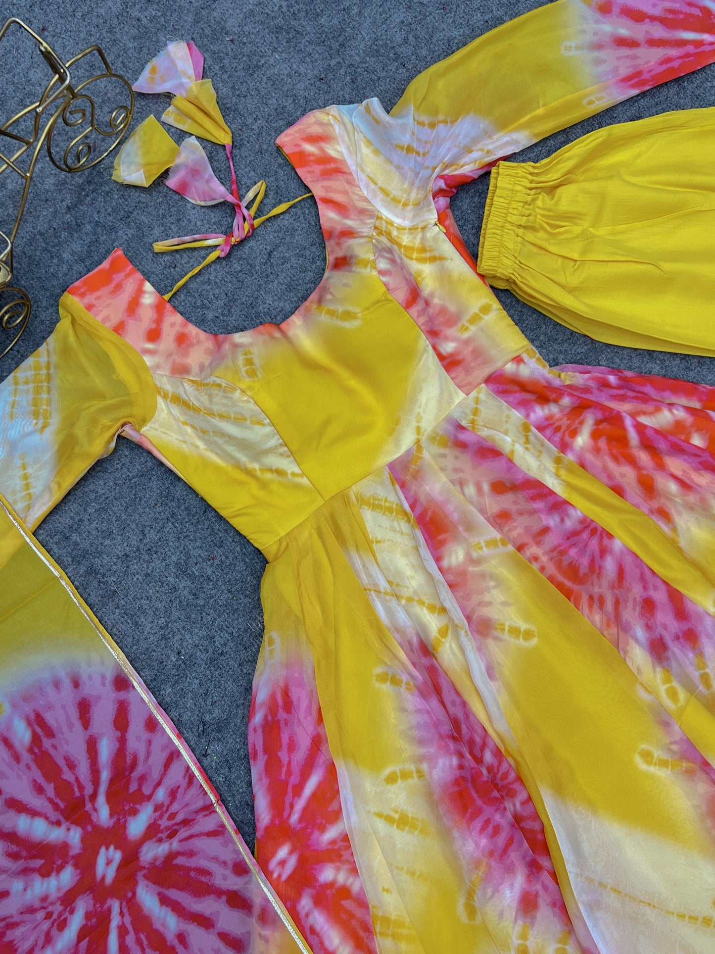 Luminous Yellow Floral Printed Fully Stitched Anarkali Pant Suit - Ethnicwish