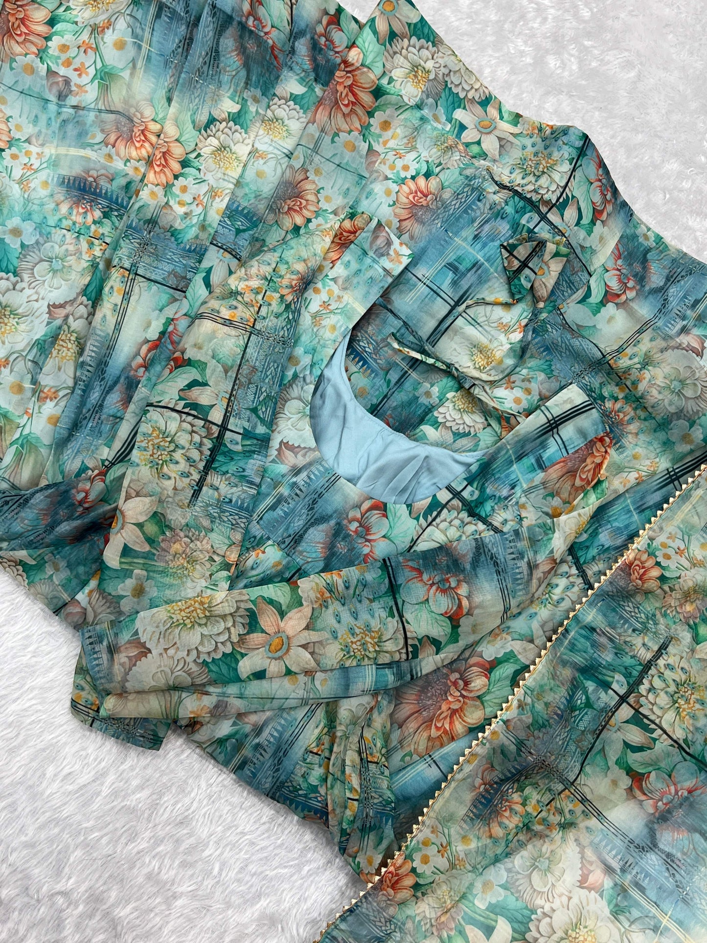 Graceful Organza Silk Intricate Printed Fully Stitched Anarkali Pant Suit - Ethnicwish