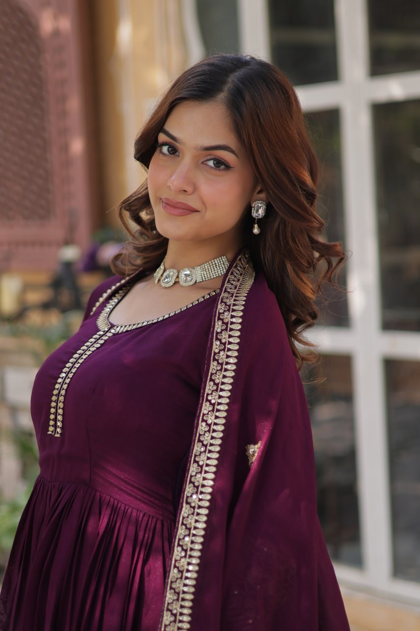 Elegant Shimmer Gown With Rich Sequin Embroidery With Designer Dupatta