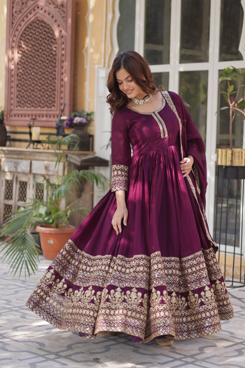 Elegant Shimmer Gown With Rich Sequin Embroidery With Designer Dupatta