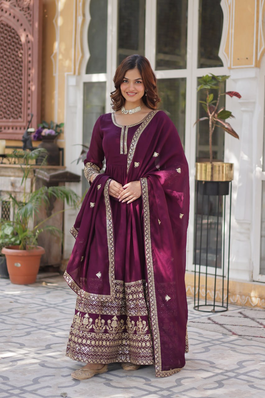 Elegant Shimmer Gown With Rich Sequin Embroidery With Designer Dupatta