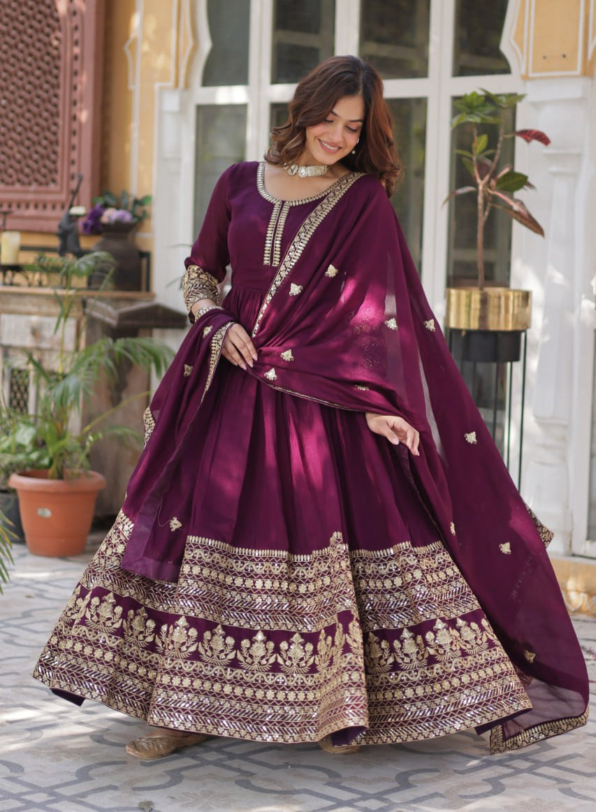 Elegant Shimmer Gown With Rich Sequin Embroidery With Designer Dupatta