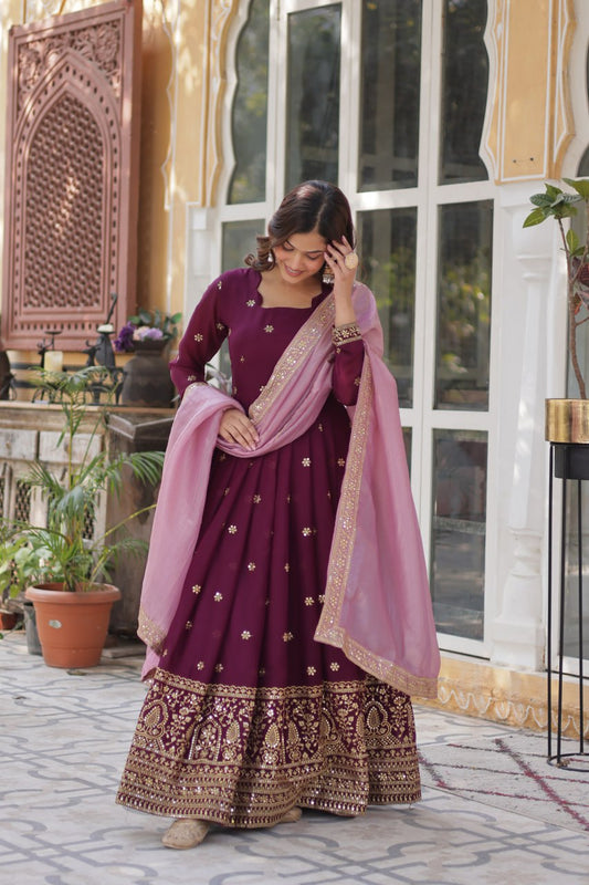 Graceful Star Georgette Gown Set with Gold Crush Dupatta