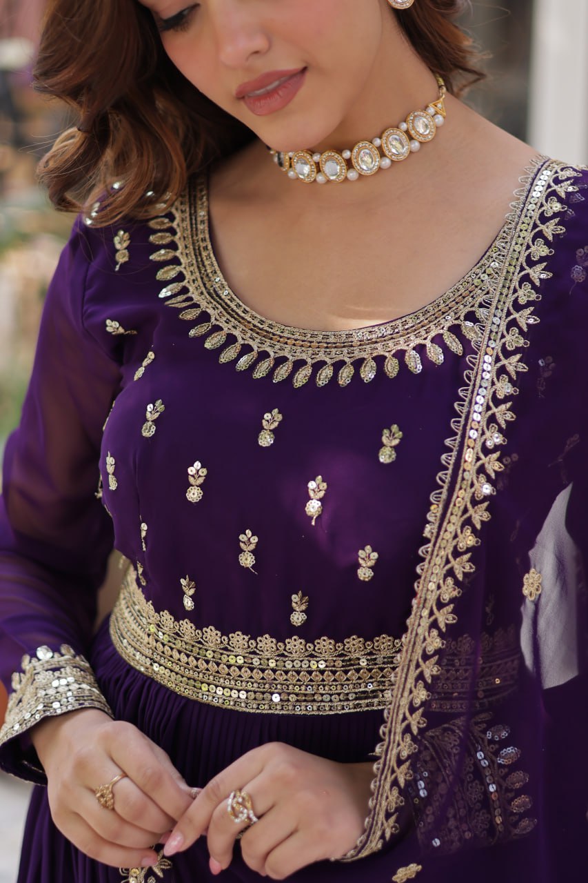 Spellbinding Faux Georgette Embroidered Sequins Worked Gown - Ethnicwish