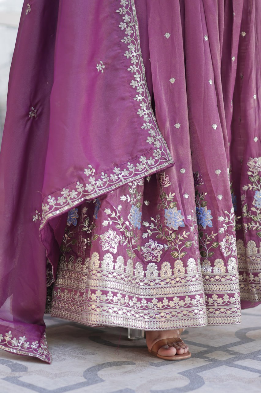 Viscose Cosmos Embroidered Gown Set With Dupatta
