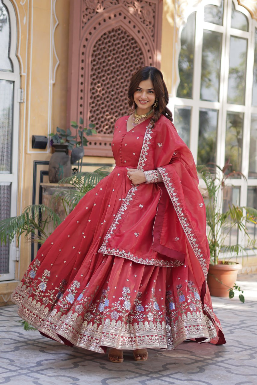 Viscose Cosmos Embroidered Gown Set With Dupatta