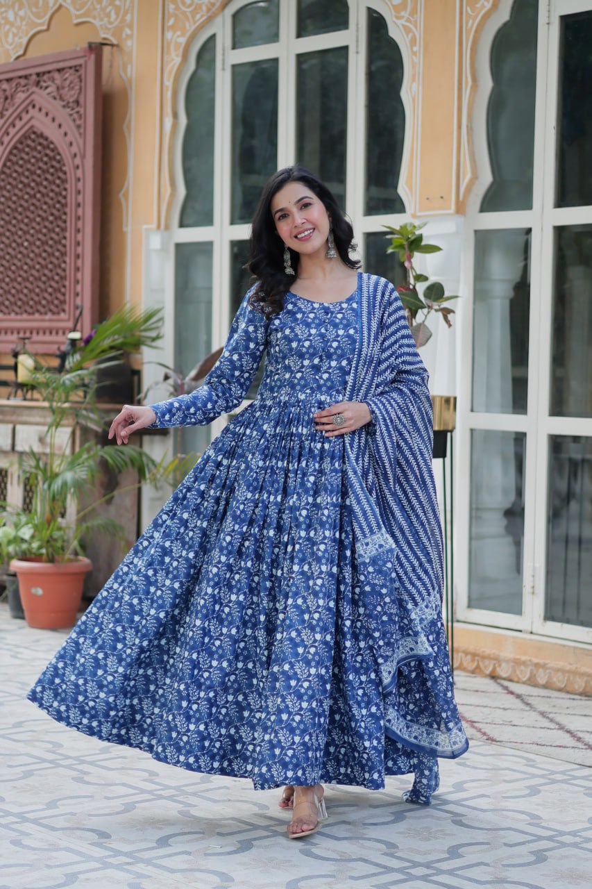 Elegant Pure Cotton Suit Set Full Sleeves With Matching Dupatta