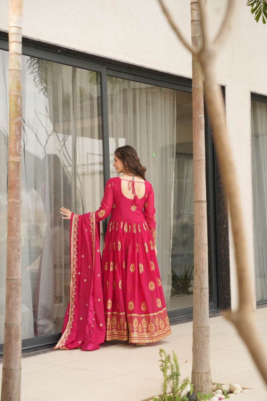 Star Georgette Zari Sequins Embroidered Gown Set With Designer Dupatta