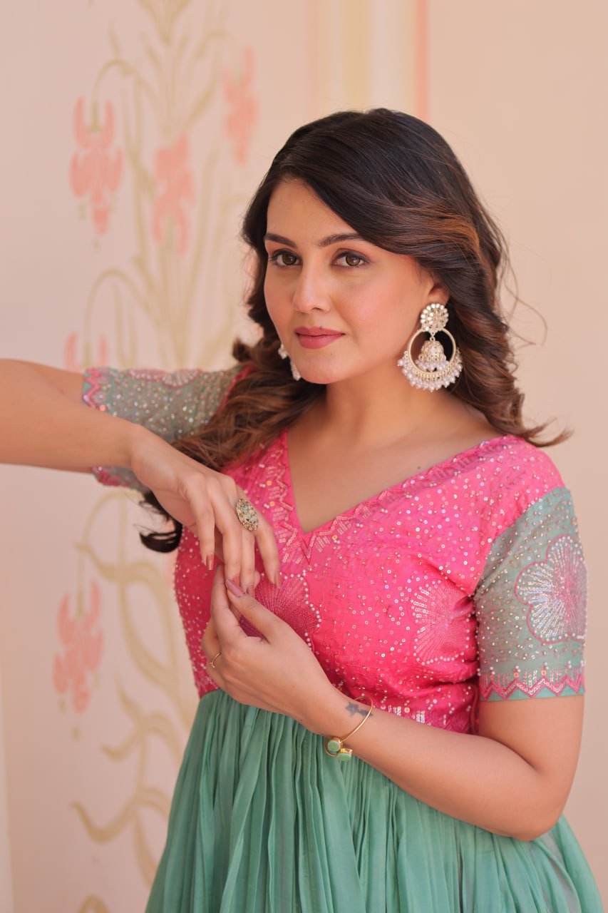 Stunning Gold Crush Bead Embroidered Fully Stitched Gown