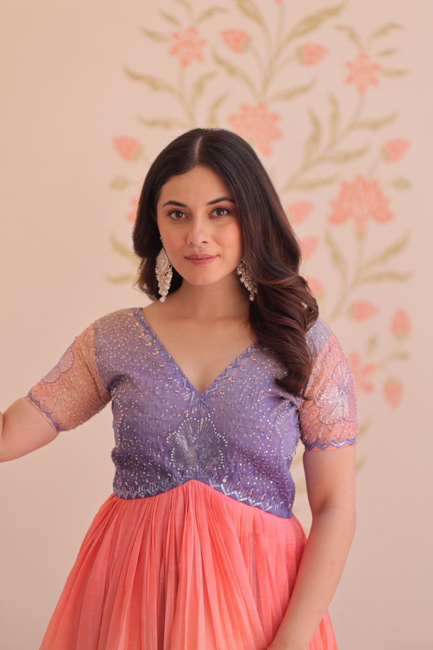 Stunning Gold Crush Bead Embroidered Fully Stitched Gown