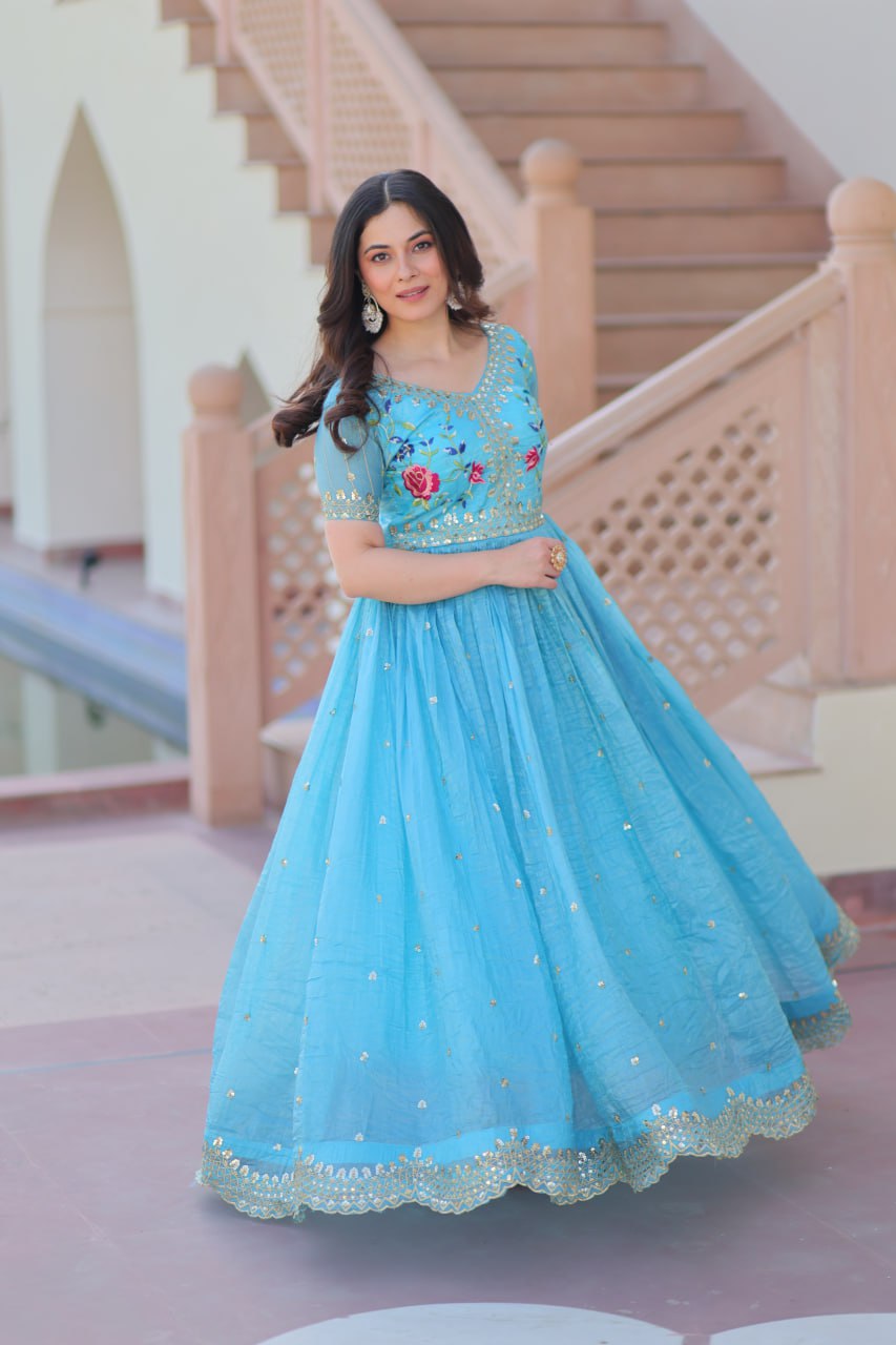 Gold Crush Embroidered Gown – Fully Stitched & Ready to Wear