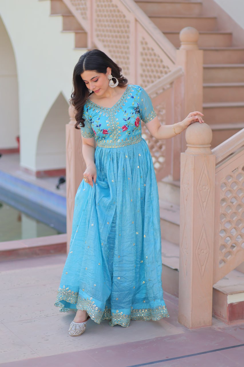 Gold Crush Embroidered Gown – Fully Stitched & Ready to Wear
