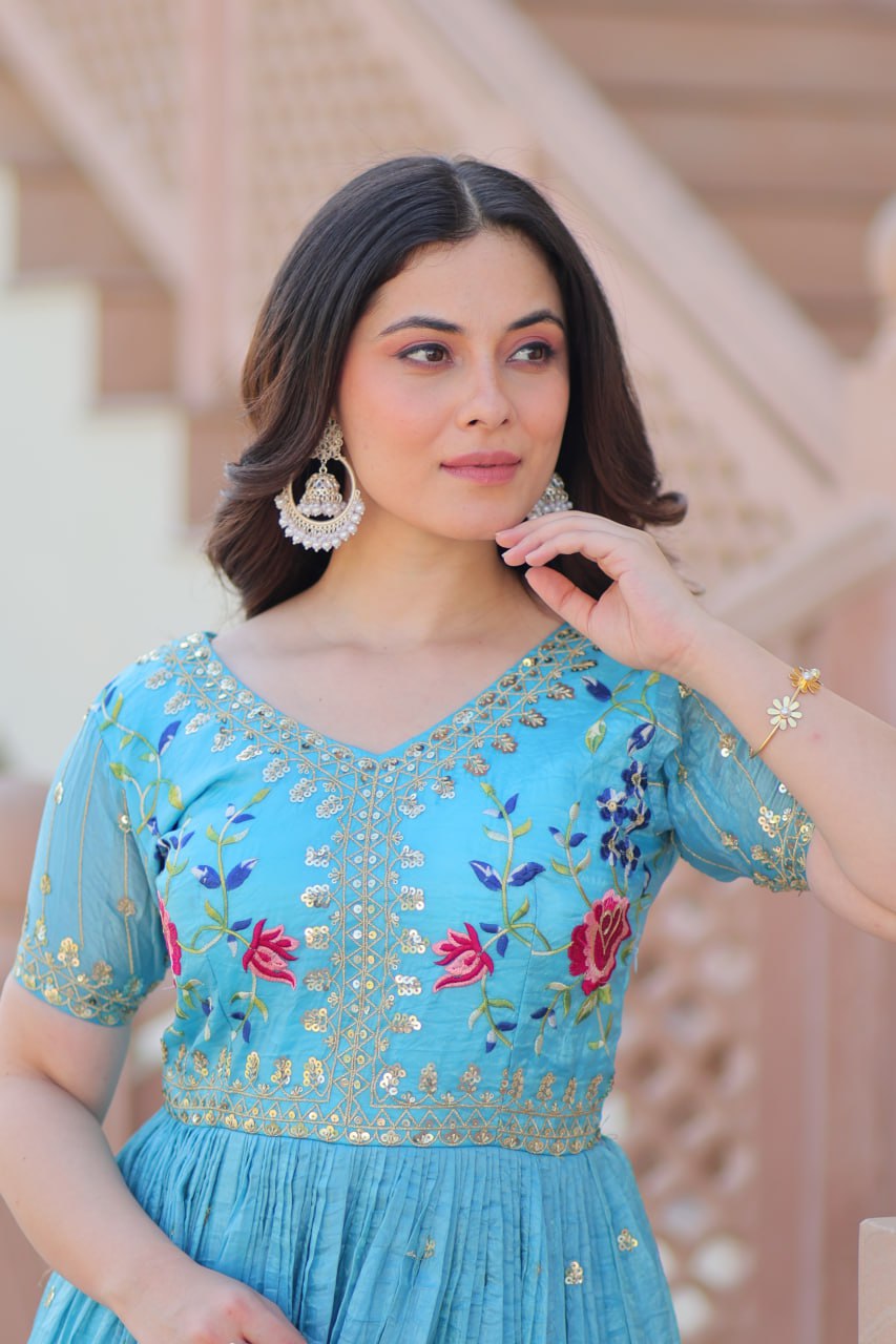 Gold Crush Embroidered Gown – Fully Stitched & Ready to Wear