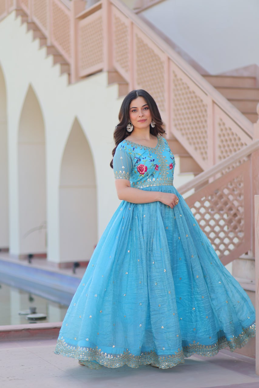 Gold Crush Embroidered Gown – Fully Stitched & Ready to Wear