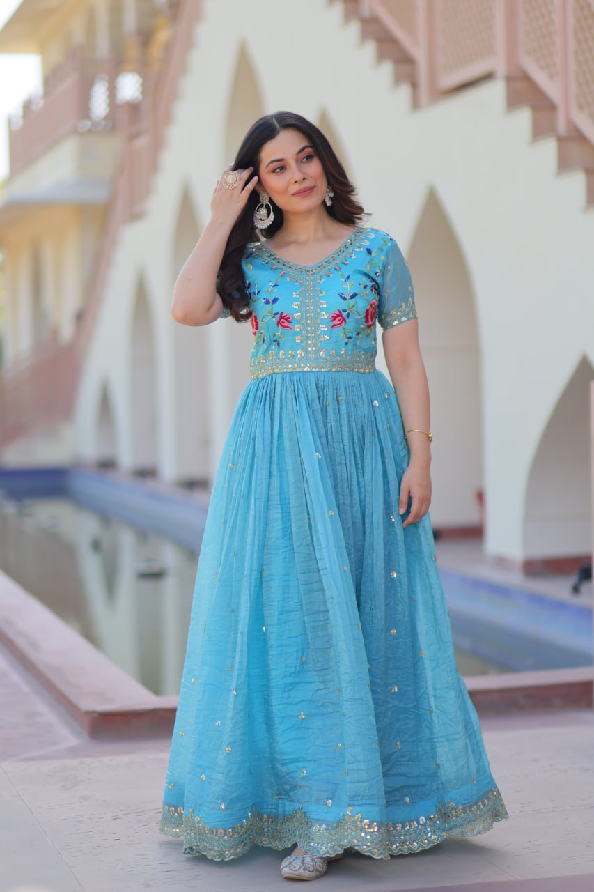 Gold Crush Embroidered Gown – Fully Stitched & Ready to Wear