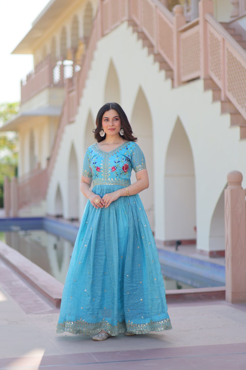 Gold Crush Embroidered Gown – Fully Stitched & Ready to Wear