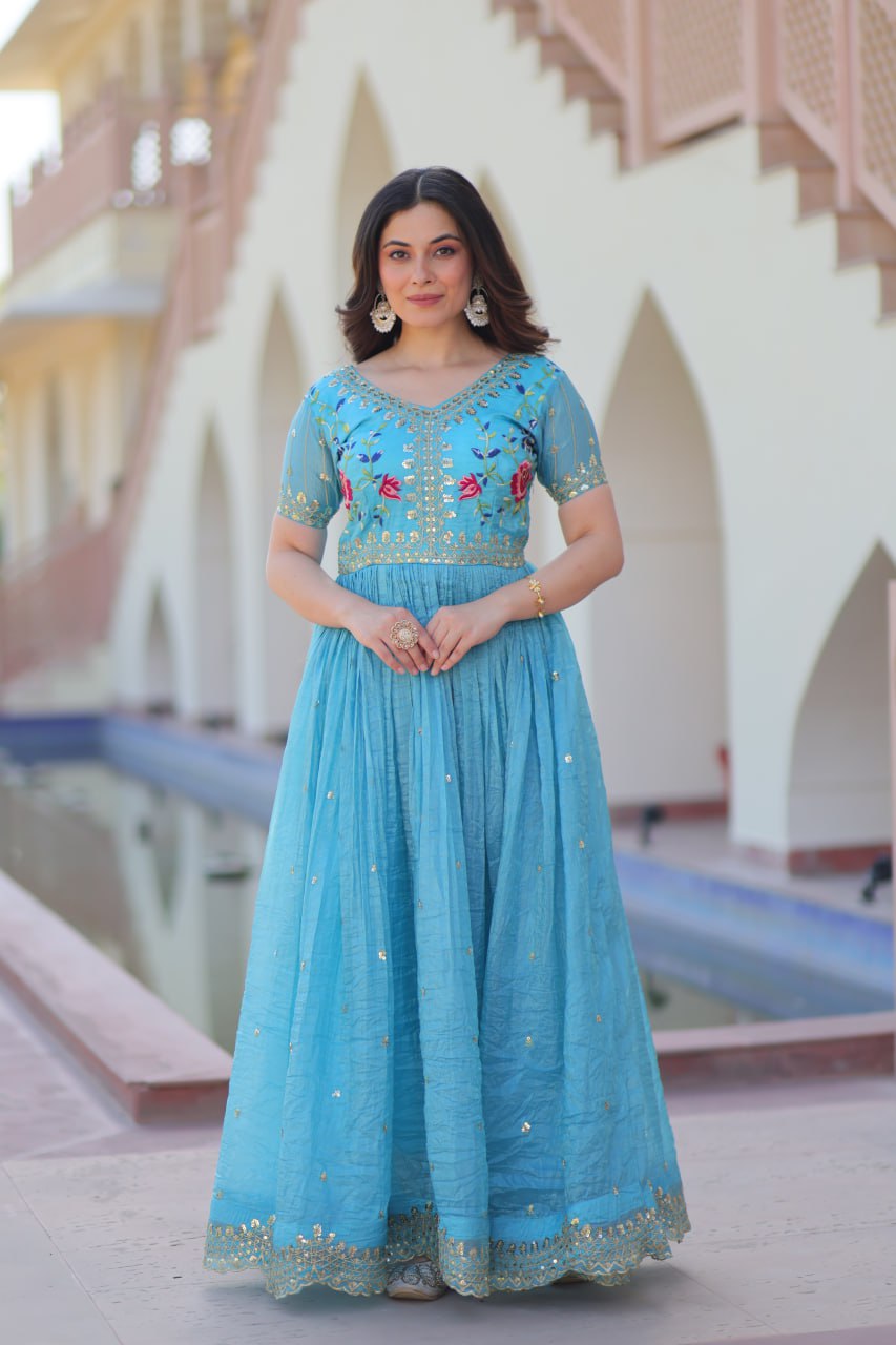 Gold Crush Embroidered Gown – Fully Stitched & Ready to Wear