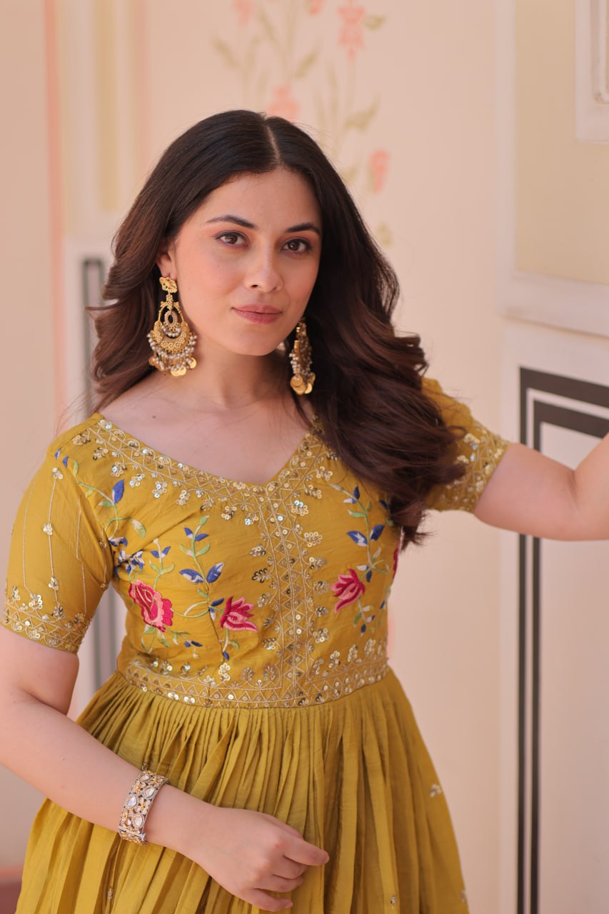 Gold Crush Embroidered Gown – Fully Stitched & Ready to Wear