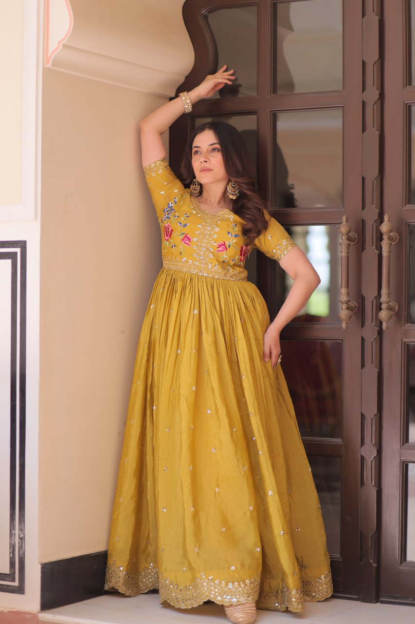 Gold Crush Embroidered Gown – Fully Stitched & Ready to Wear