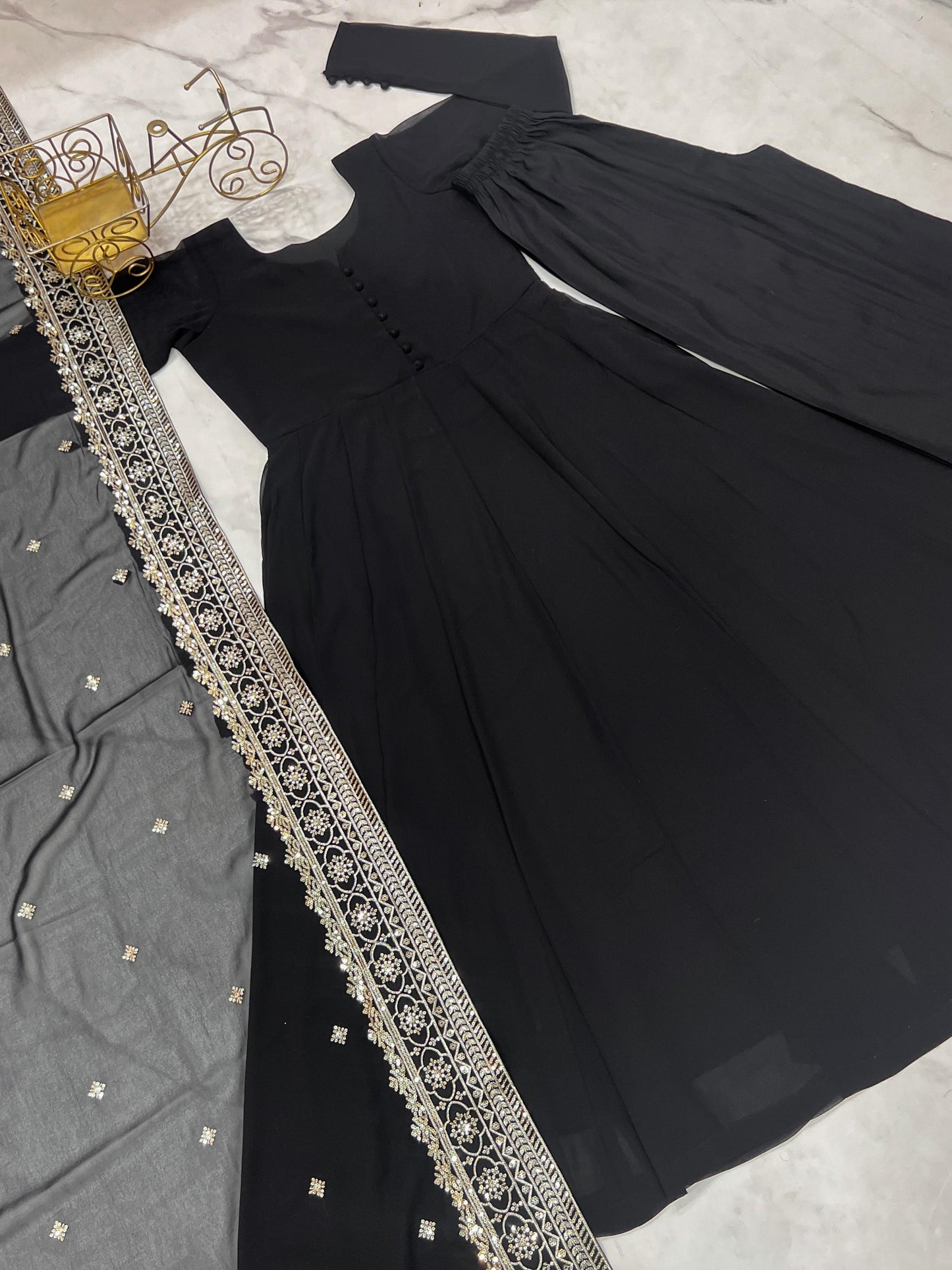 Elegant Pure Faux Georgette Kurta Dupatta Set With Palazzo