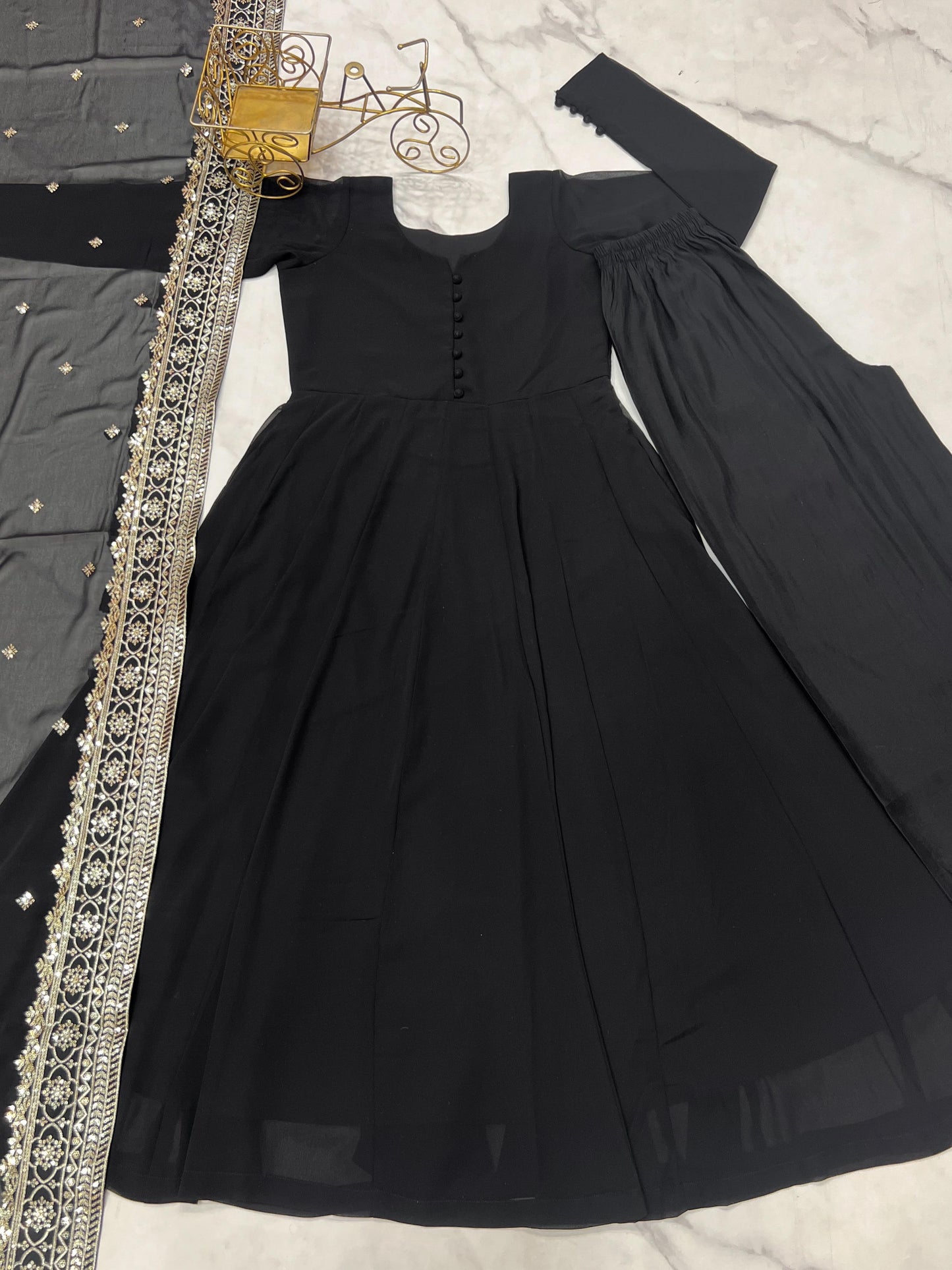 Elegant Pure Faux Georgette Kurta Dupatta Set With Palazzo
