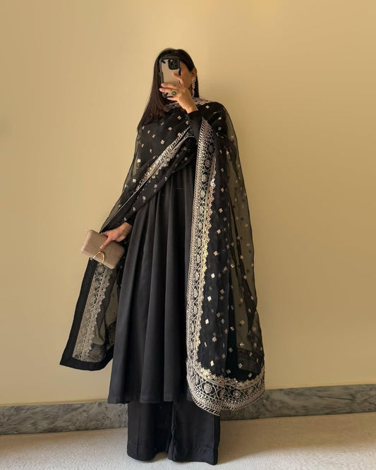 Elegant Pure Faux Georgette Kurta Dupatta Set With Palazzo