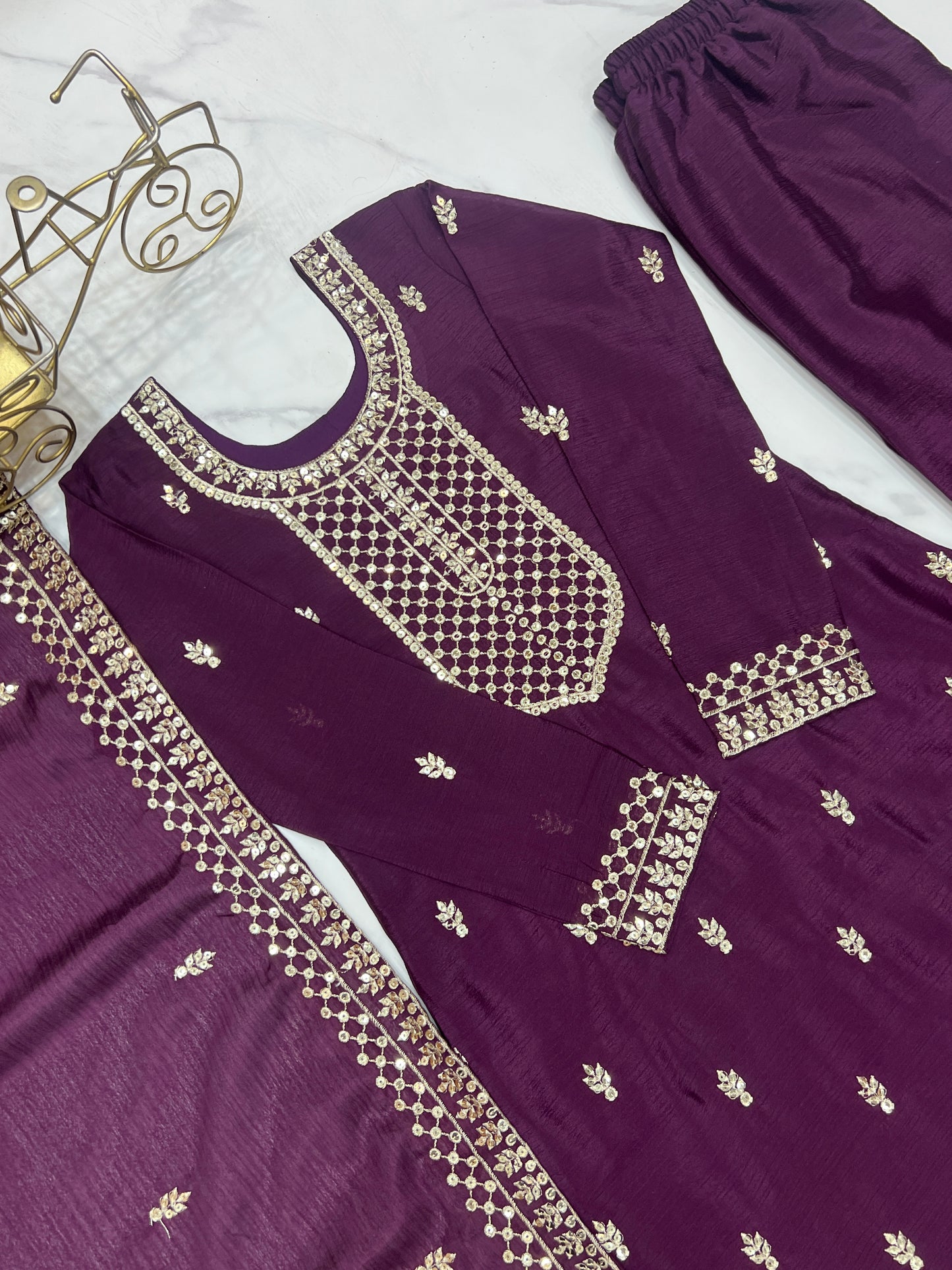 Elegant Embroidered Chinon Silk Kurta Set – A Touch of Royalty