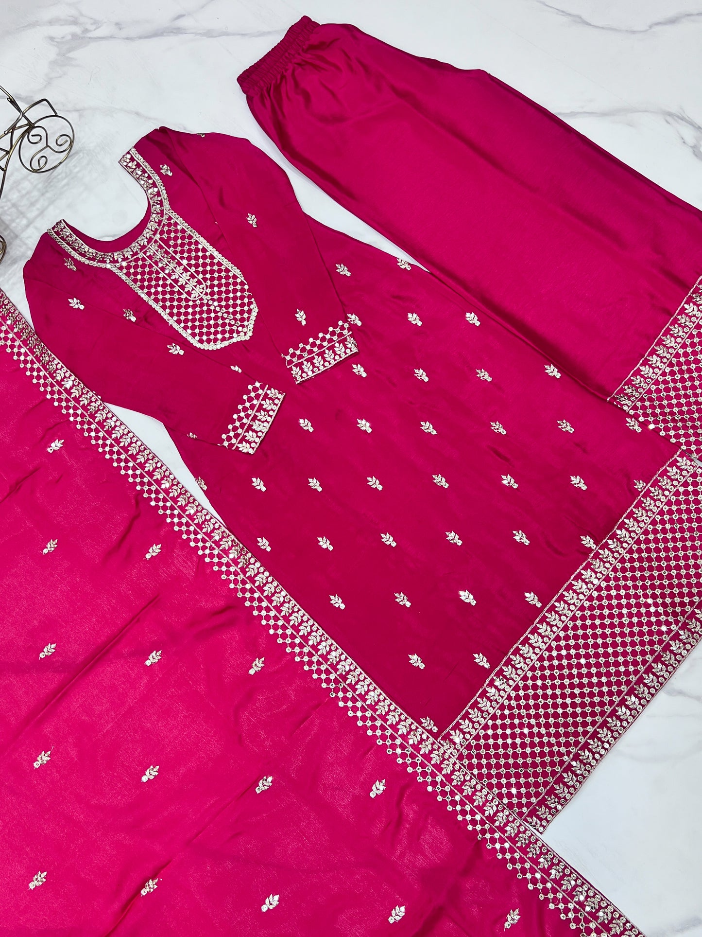 Elegant Embroidered Chinon Silk Kurta Set – A Touch of Royalty