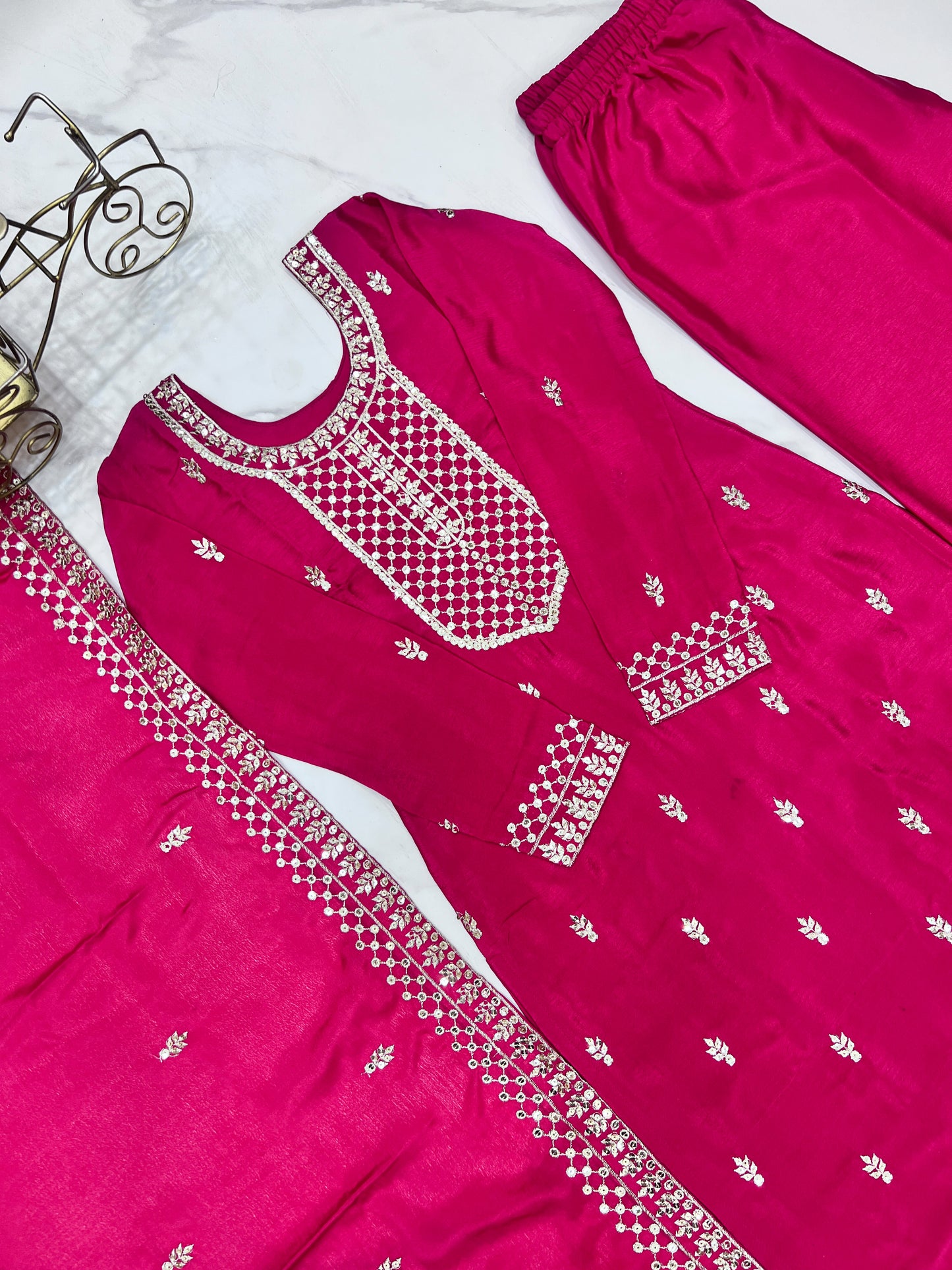 Elegant Embroidered Chinon Silk Kurta Set – A Touch of Royalty