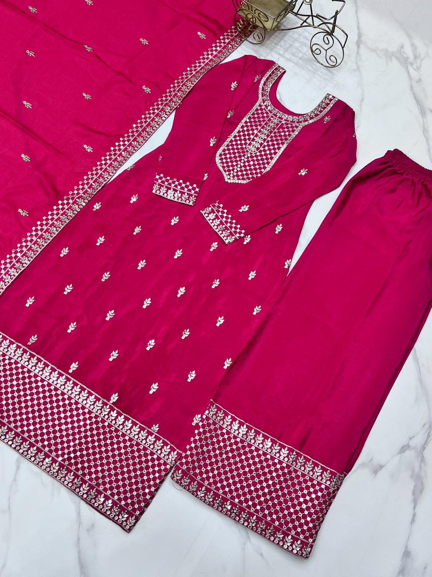 Elegant Embroidered Chinon Silk Kurta Set – A Touch of Royalty