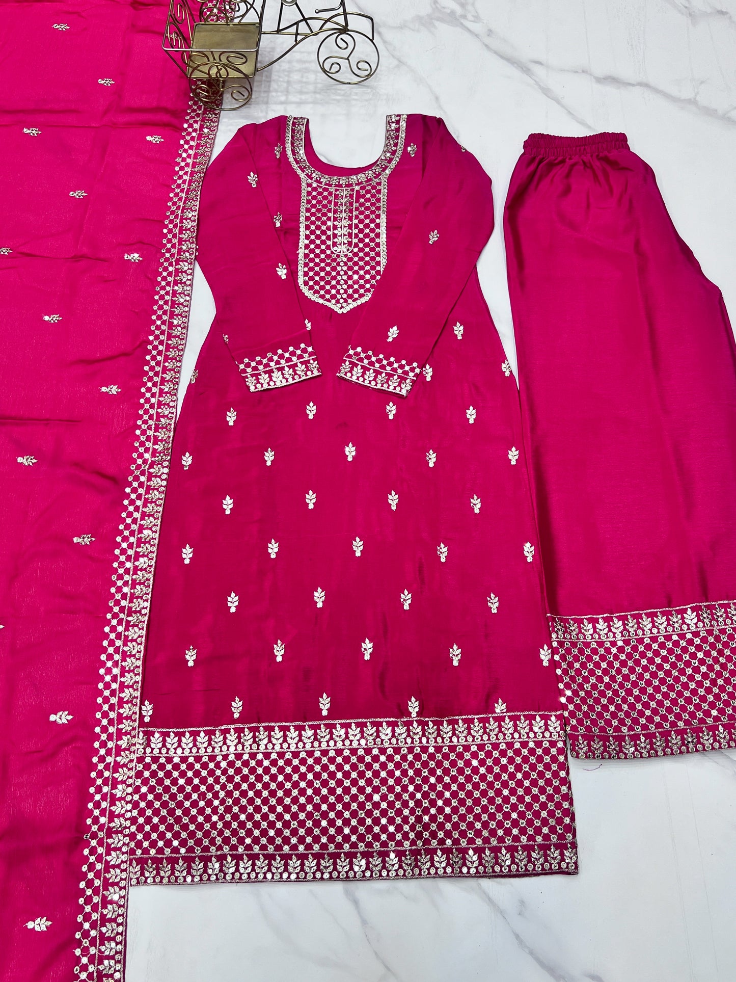 Elegant Embroidered Chinon Silk Kurta Set – A Touch of Royalty